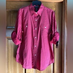 Lauren Ralph Lauren Womens Soft Red Striped Button-Down Shirt